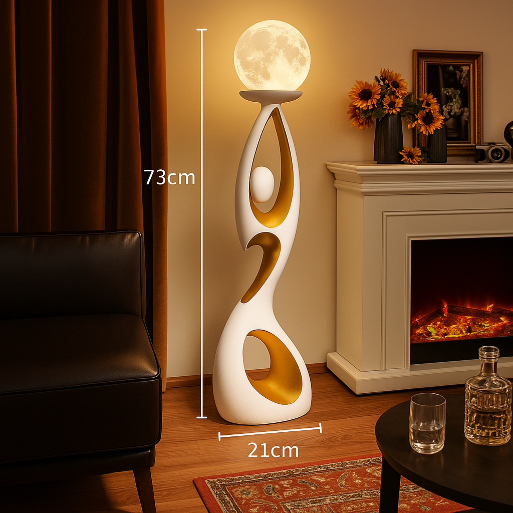 Lampadaire LED design en résine avec globe lumineux – sculpture moderne 73 cm