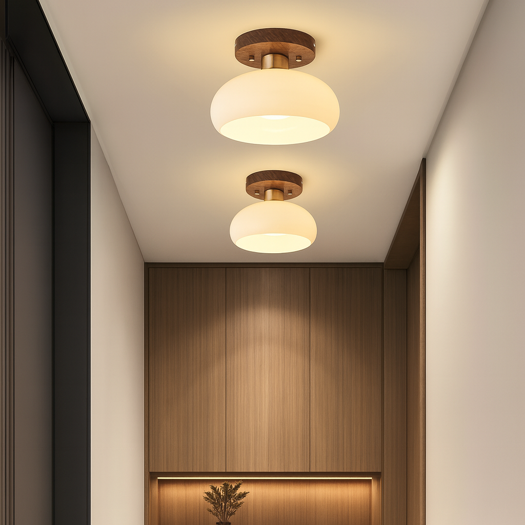 Plafonnier en Noyer Laiton Rétro