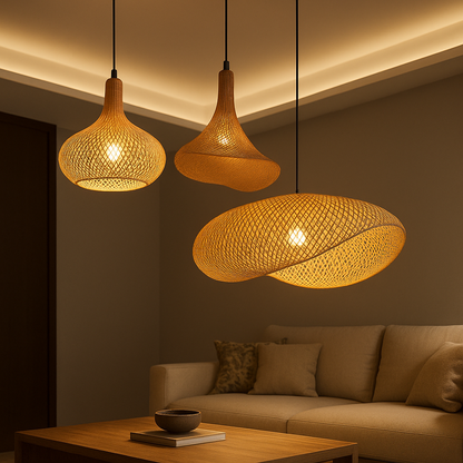 Lampe Suspendue / Suspension en Bambou Tissé