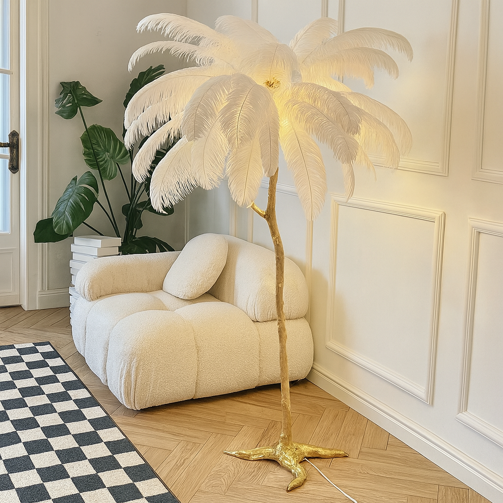 Lampadaire / Lampe de Sol Design en Plumes d’Autruche
