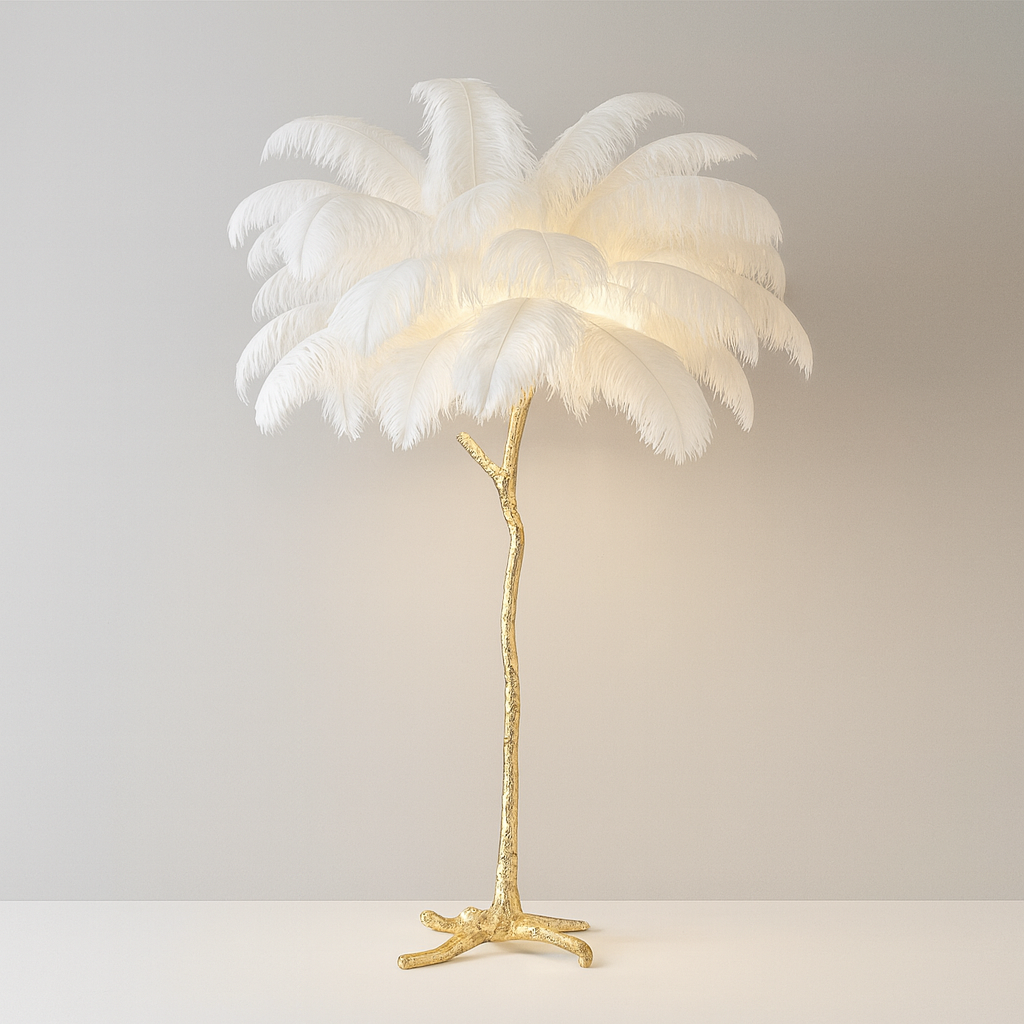 Lampadaire / Lampe de Sol Design en Plumes d’Autruche