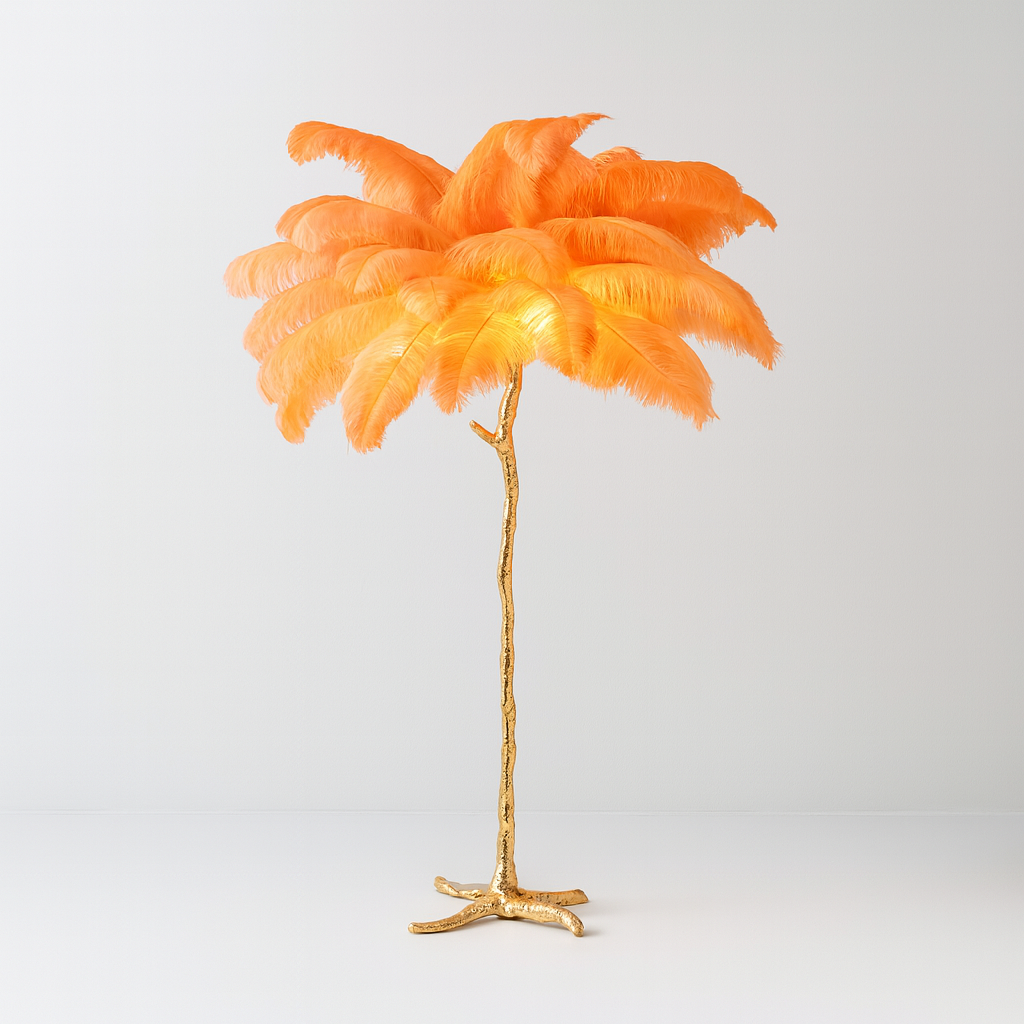 Lampadaire / Lampe de Sol Design en Plumes d’Autruche