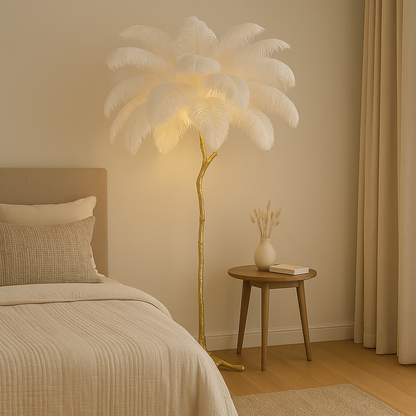 Lampadaire / Lampe de Sol Design en Plumes d’Autruche