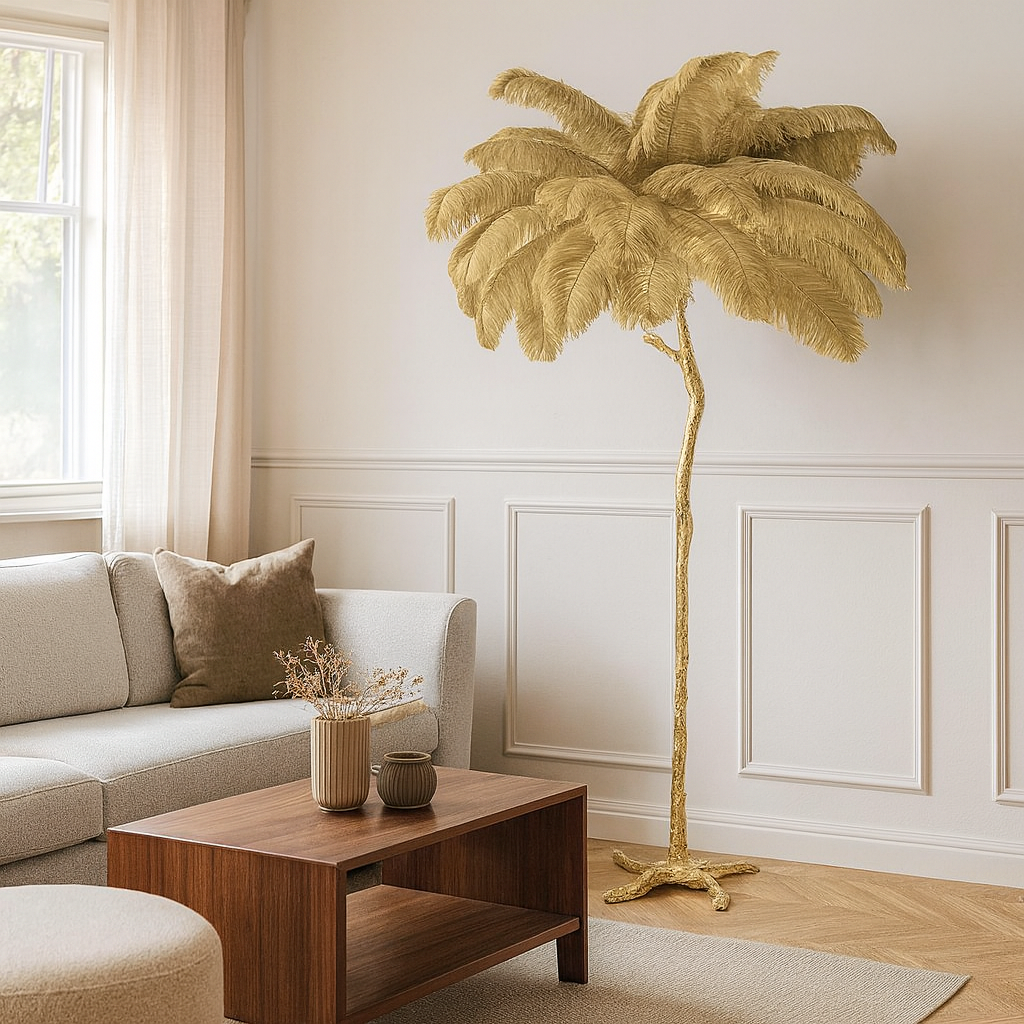 Lampadaire / Lampe de Sol Design en Plumes d’Autruche