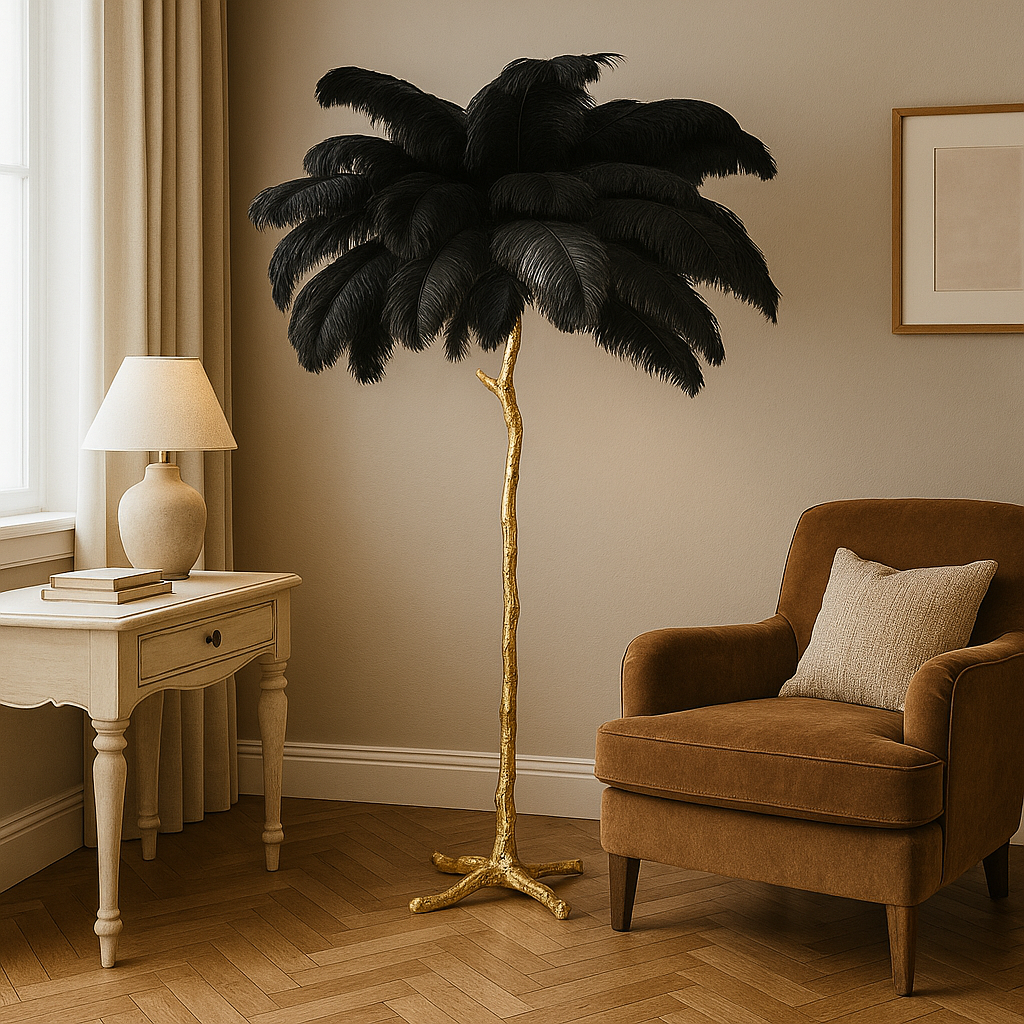 Lampadaire / Lampe de Sol Design en Plumes d’Autruche