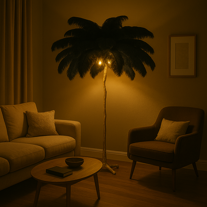 Lampadaire / Lampe de Sol Design en Plumes d’Autruche