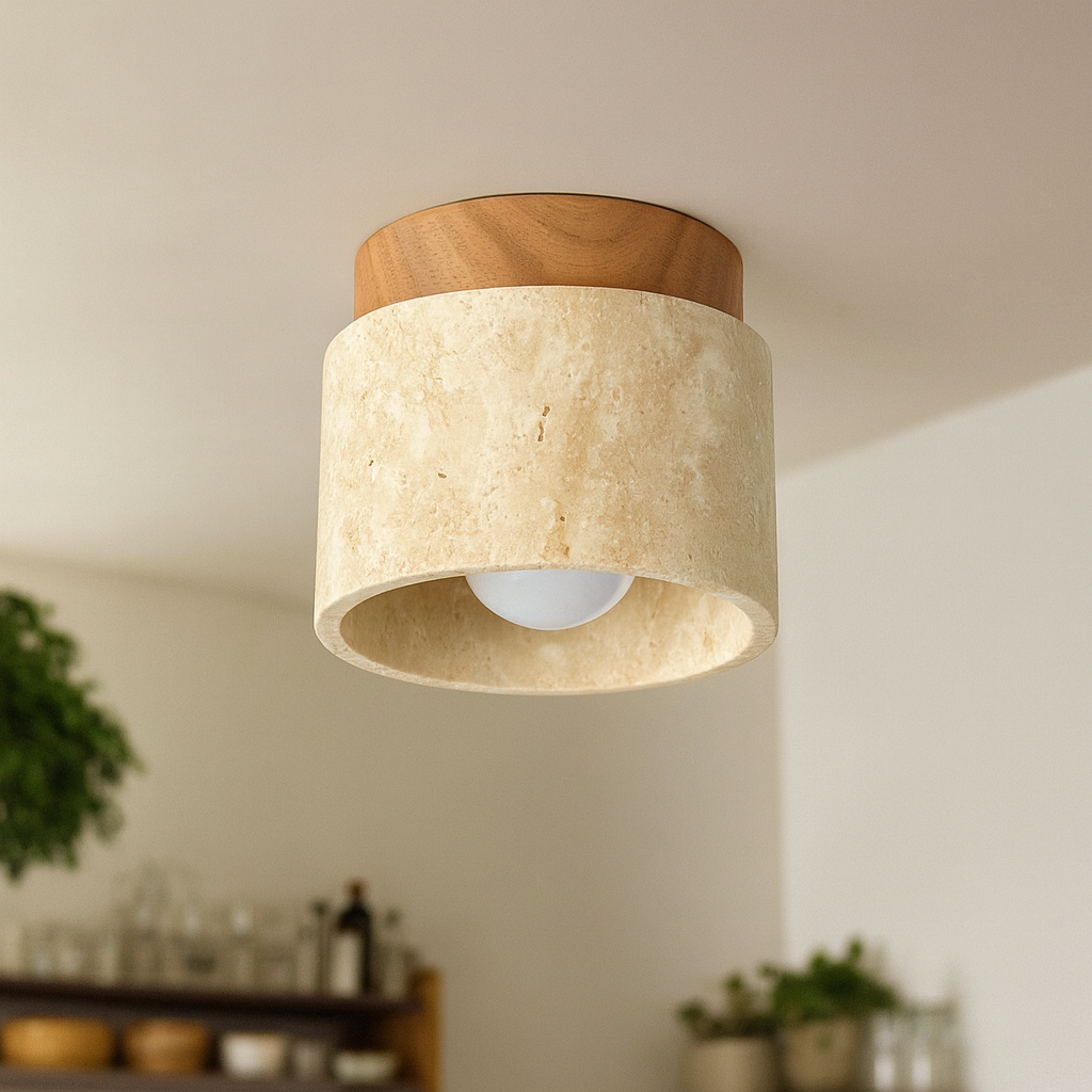 Plafonnier Japonais en Bois & Pierre