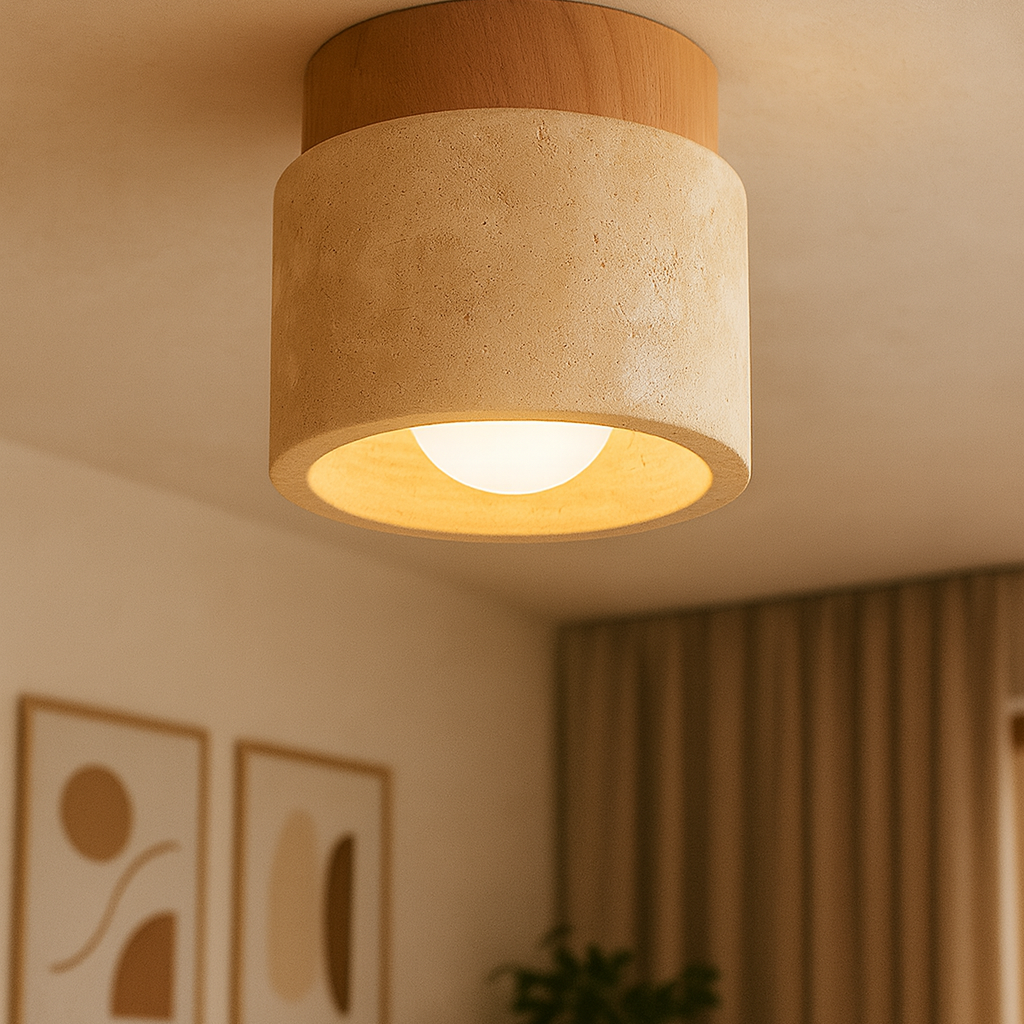 Plafonnier Japonais en Bois & Pierre