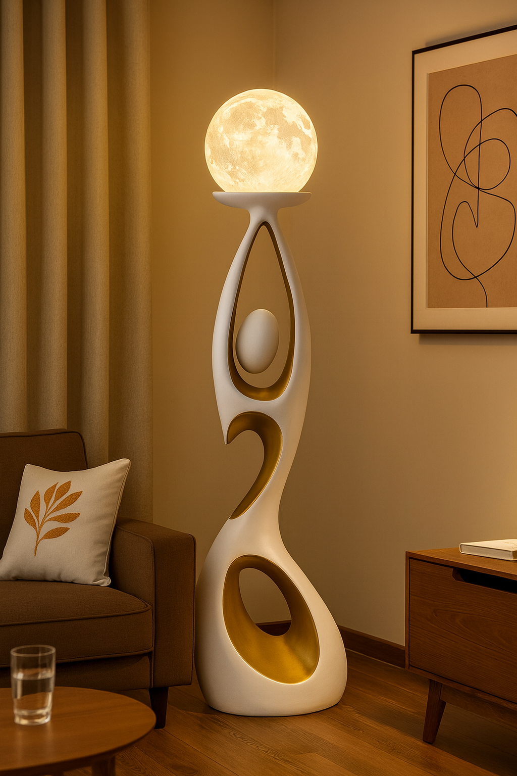 Lampadaire LED design en résine avec globe lumineux – sculpture moderne 73 cm