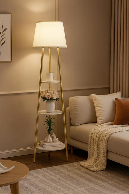 Lampadaire Moderne avec Étagères en Pierre Frittée – 150 cm