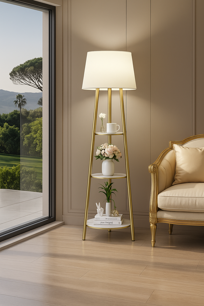 Lampadaire Moderne avec Étagères en Pierre Frittée – 150 cm