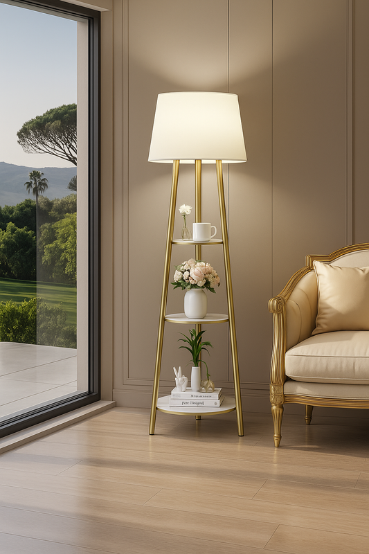 Lampadaire Moderne avec Étagères en Pierre Frittée – 150 cm