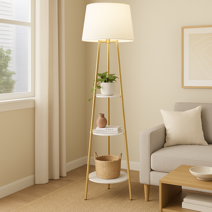 Lampadaire Moderne avec Étagères en Pierre Frittée – 150 cm