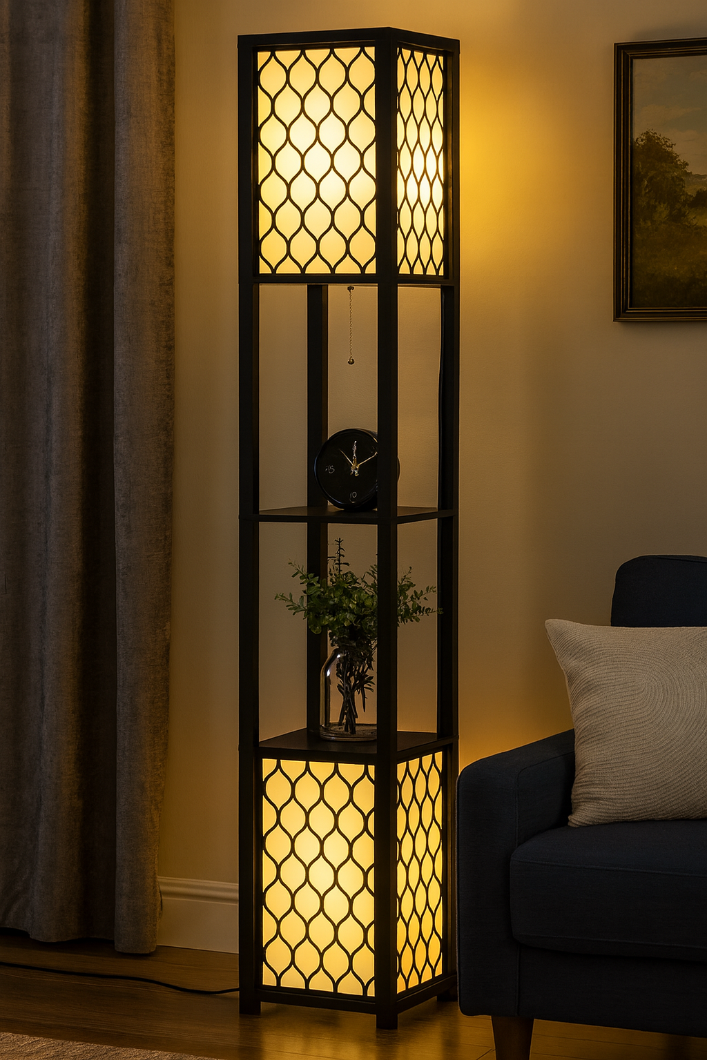 Lampadaire colonne avec étagères intégrées - H156cm