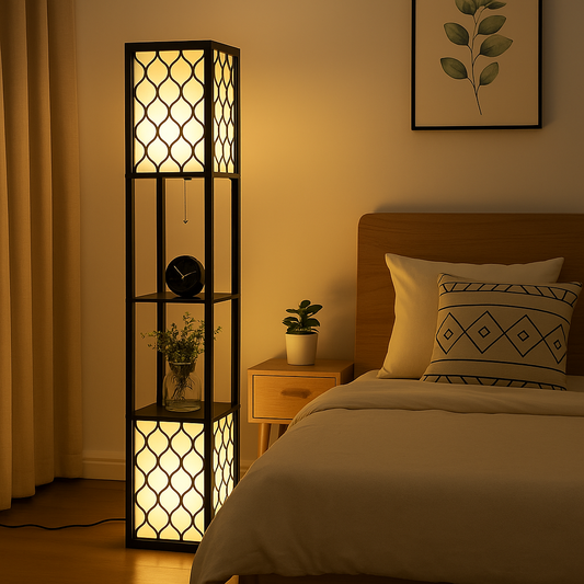 Lampadaire colonne avec étagères intégrées - H156cm