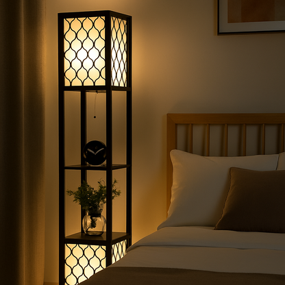 Lampadaire colonne avec étagères intégrées - H156cm