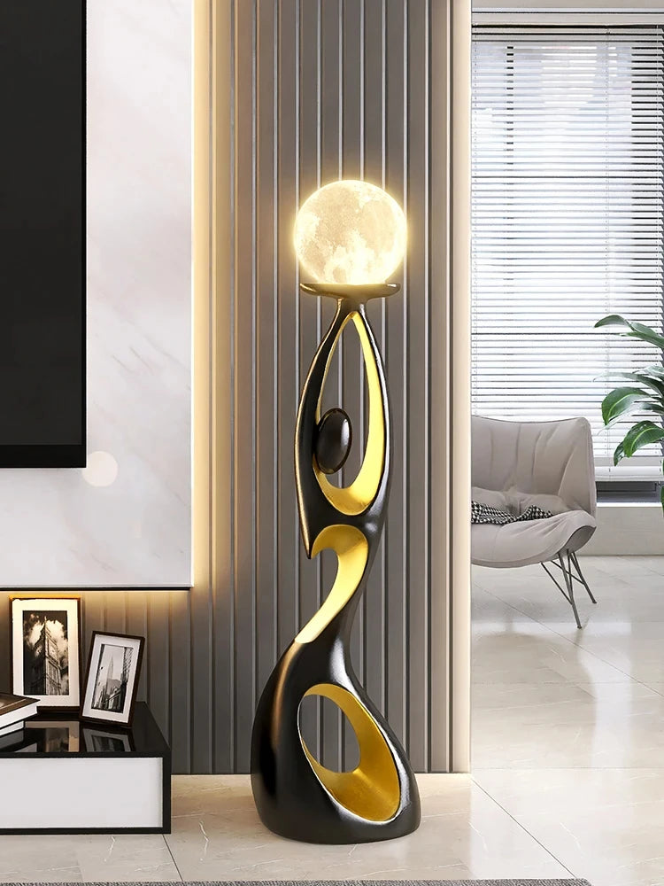 Lampadaire LED design en résine avec globe lumineux – sculpture moderne 73 cm