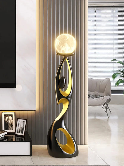 Lampadaire LED design en résine avec globe lumineux – sculpture moderne 73 cm