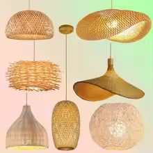 Lampe suspendue au bambou tissé