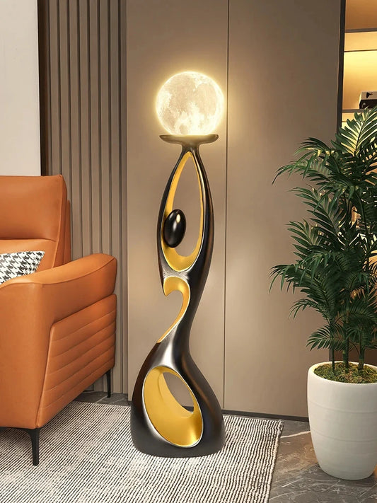 Lampadaire LED design en résine avec globe lumineux – sculpture moderne 73 cm