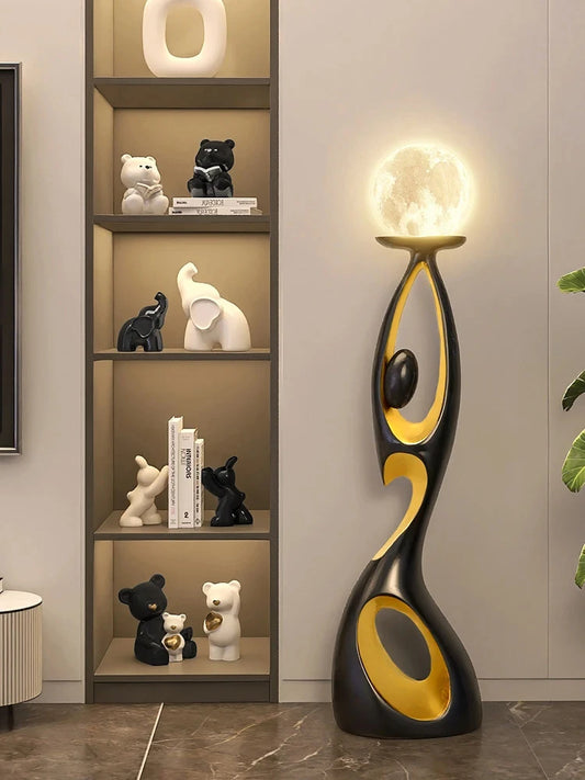 Lampadaire LED design en résine avec globe lumineux – sculpture moderne 73 cm